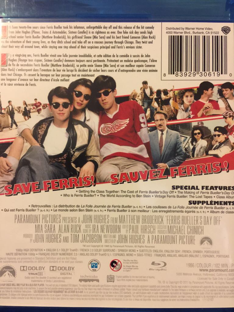 Ferris Bueller’s Day Off Blu-ray movie collectible [Barcode 883929306190] - Main Image 2