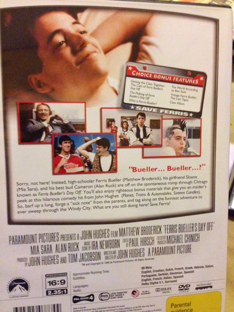 Ferris Bueller’s Day Off DVD movie collectible [Barcode 9324915077744] - Main Image 2