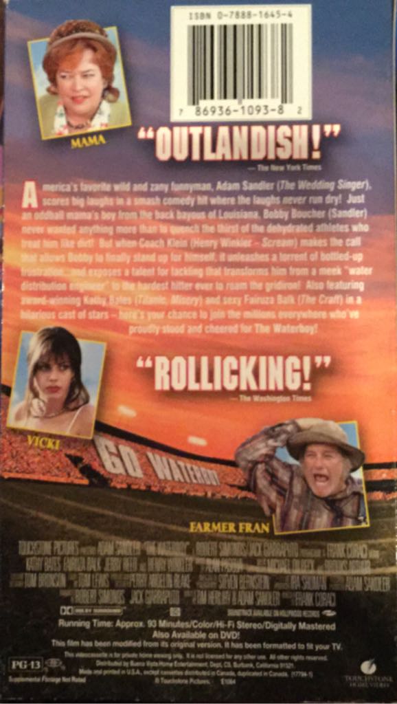 The T Waterboy VHS movie collectible [Barcode 786936109382] - Main Image 2