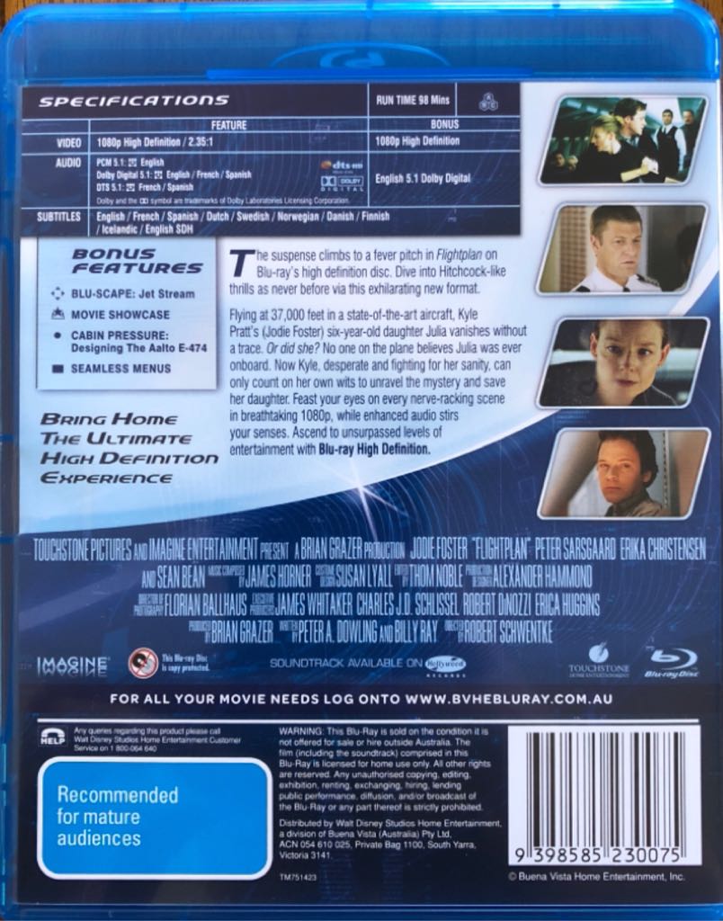 Flightplan Blu-ray movie collectible [Barcode 9398585230075] - Main Image 2