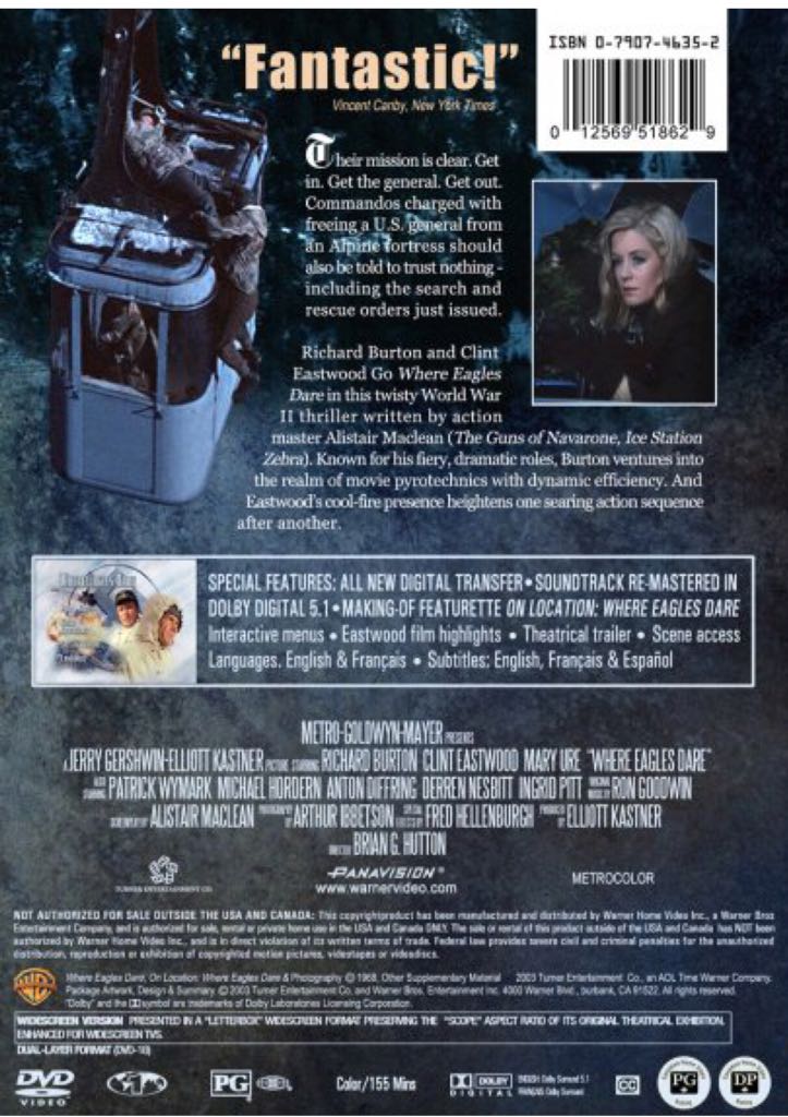 Where Eagles Dare DVD movie collectible [Barcode 883929141678] - Main Image 2
