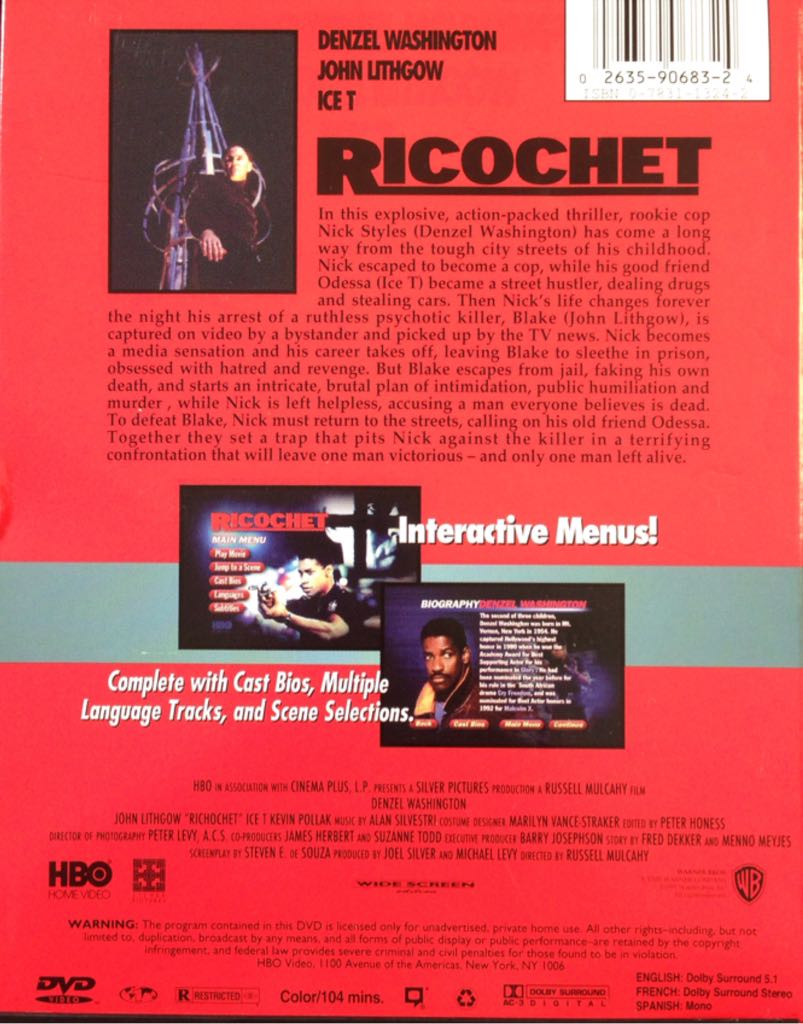 Ricochet DVD movie collectible [Barcode 026359068324] - Main Image 2