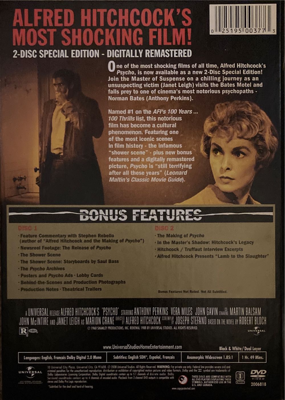 Psycho DVD movie collectible [Barcode 025195003773] - Main Image 2