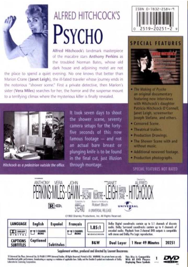 Psycho DVD movie collectible [Barcode 400038861169] - Main Image 2