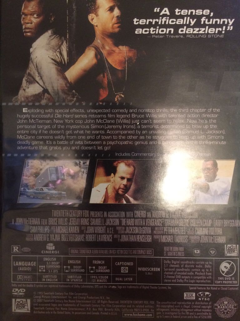 Die Hard 3: With a Vengeance DVD movie collectible [Barcode 0024543440925] - Main Image 2