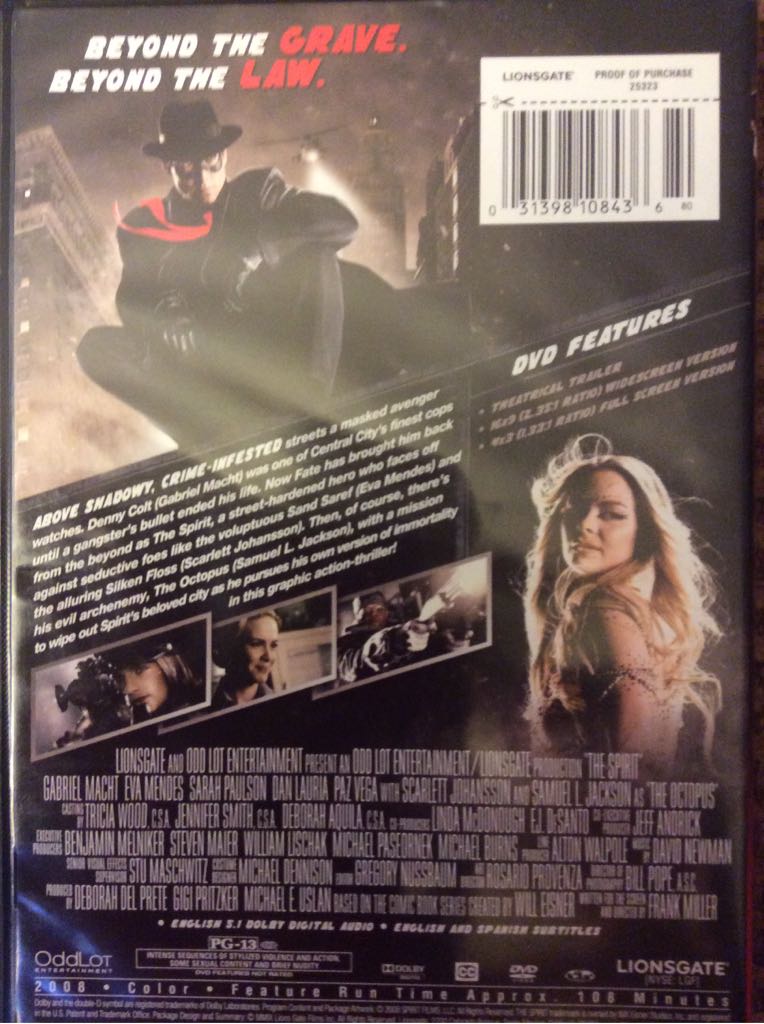 The Spirit DVD movie collectible [Barcode 031398108436] - Main Image 2