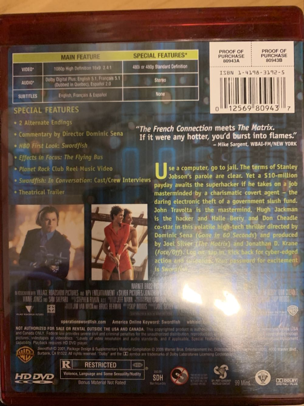 Swordfish HD DVD movie collectible [Barcode 012569809437] - Main Image 2