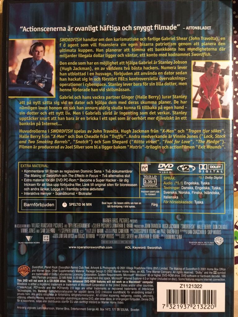 Swordfish DVD movie collectible [Barcode 7321937213220] - Main Image 2