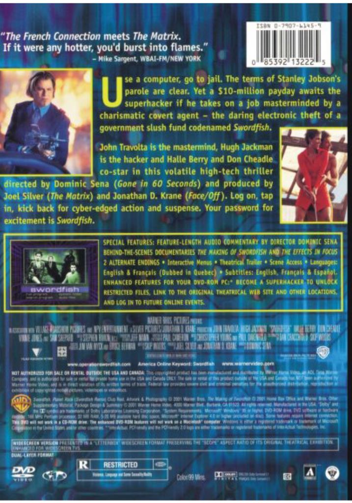 Swordfish DVD movie collectible [Barcode 883929084296] - Main Image 2