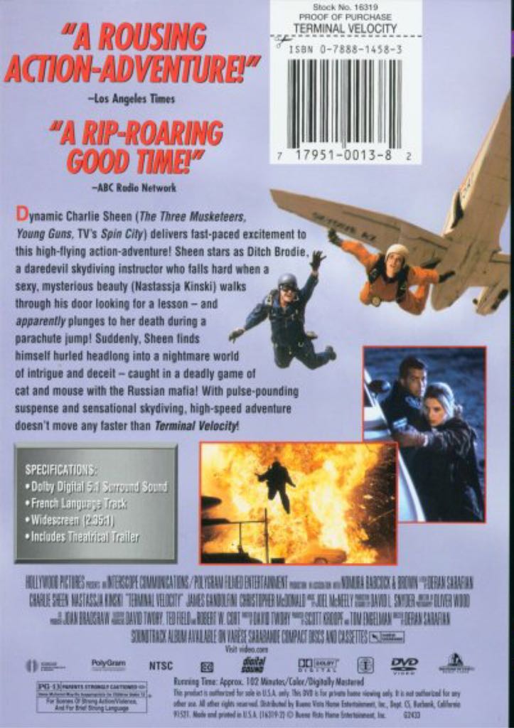 Terminal Velocity DVD movie collectible [Barcode 717951001382] - Main Image 2