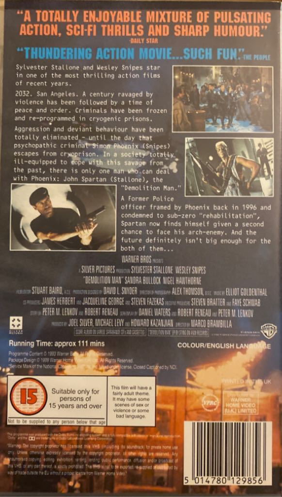 Demolition Man VHS movie collectible [Barcode 5014780129856] - Main Image 2
