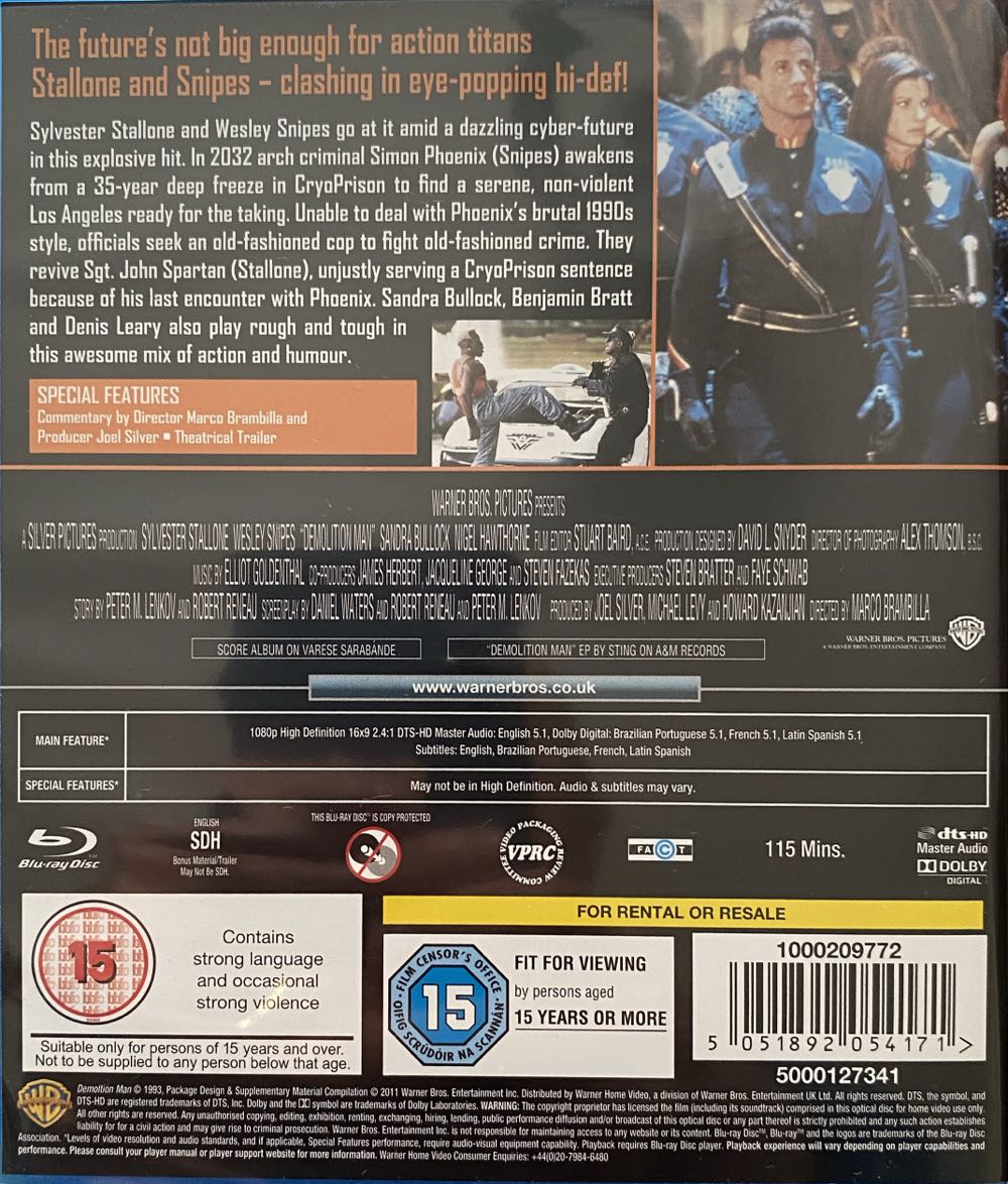 DEMOLITION MAN Blu-ray movie collectible [Barcode 5051892054171] - Main Image 2