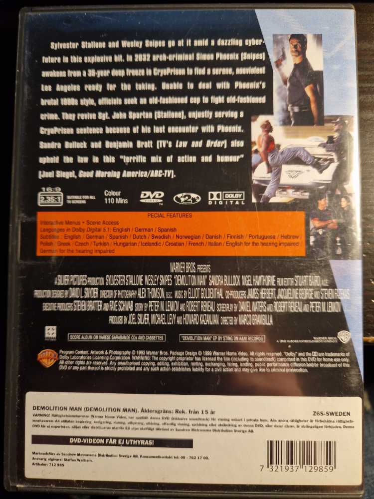 Demolition Man DVD movie collectible [Barcode 7321937129859] - Main Image 2