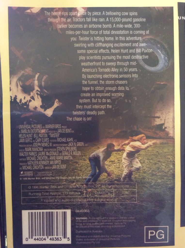 Twister VHS movie collectible [Barcode 044004493635] - Main Image 2