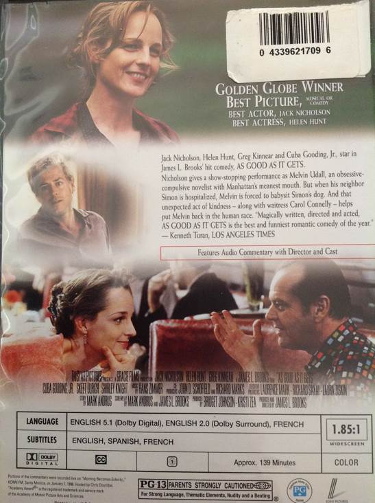 As Good As It Gets DVD movie collectible [Barcode 043396217096] - Main Image 2