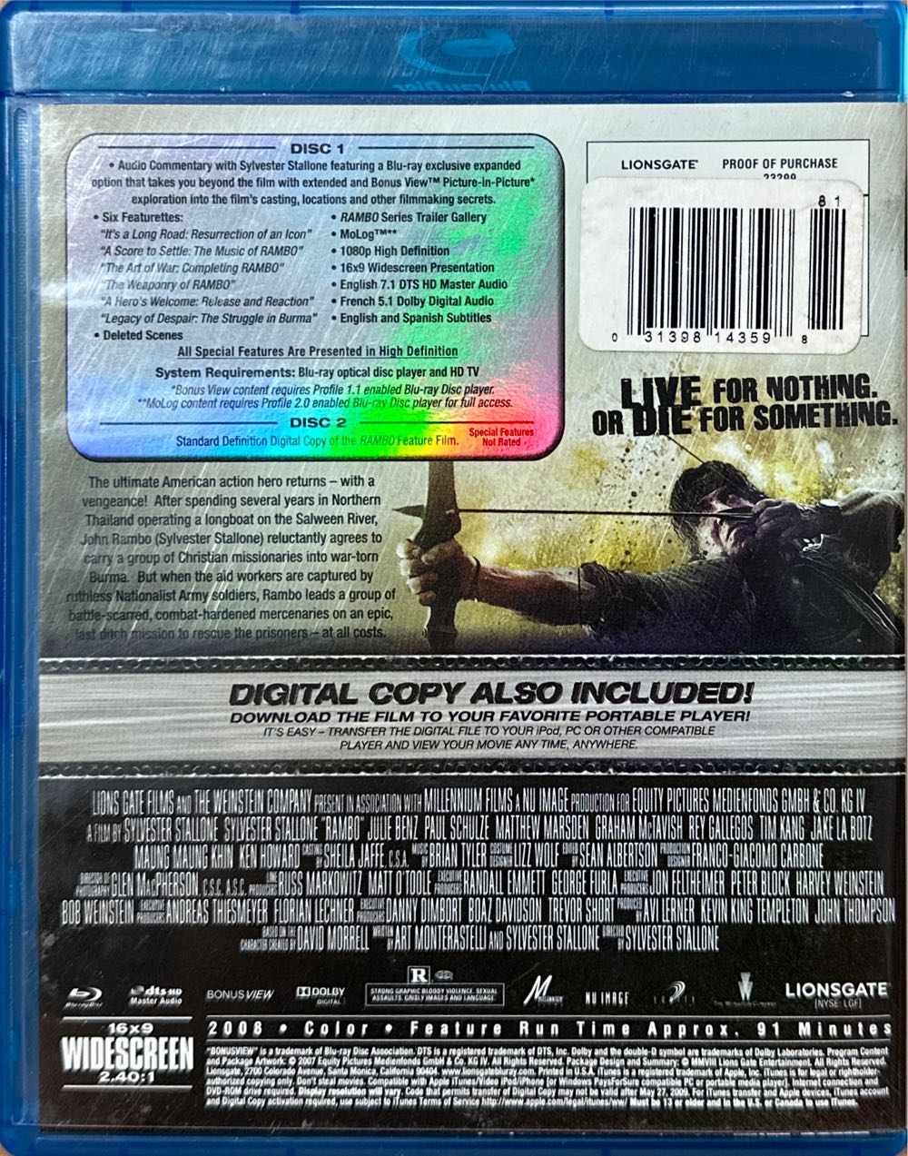 Rambo Blu-ray movie collectible [Barcode 031398143598] - Main Image 2