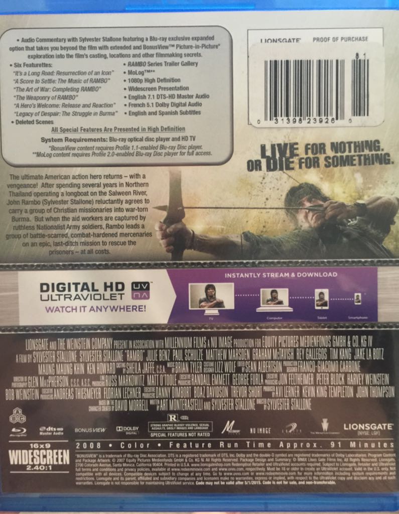 Rambo Blu-ray movie collectible [Barcode 031398239260] - Main Image 2