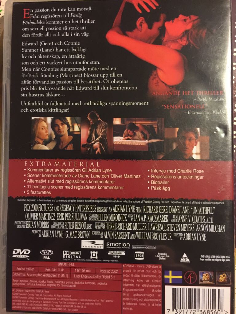 Unfaithful DVD movie collectible [Barcode 024543059691] - Main Image 2