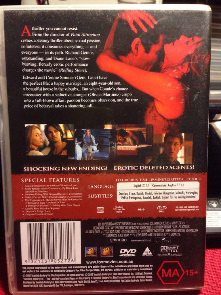 Unfaithful DVD movie collectible [Barcode 9321337032726] - Main Image 2