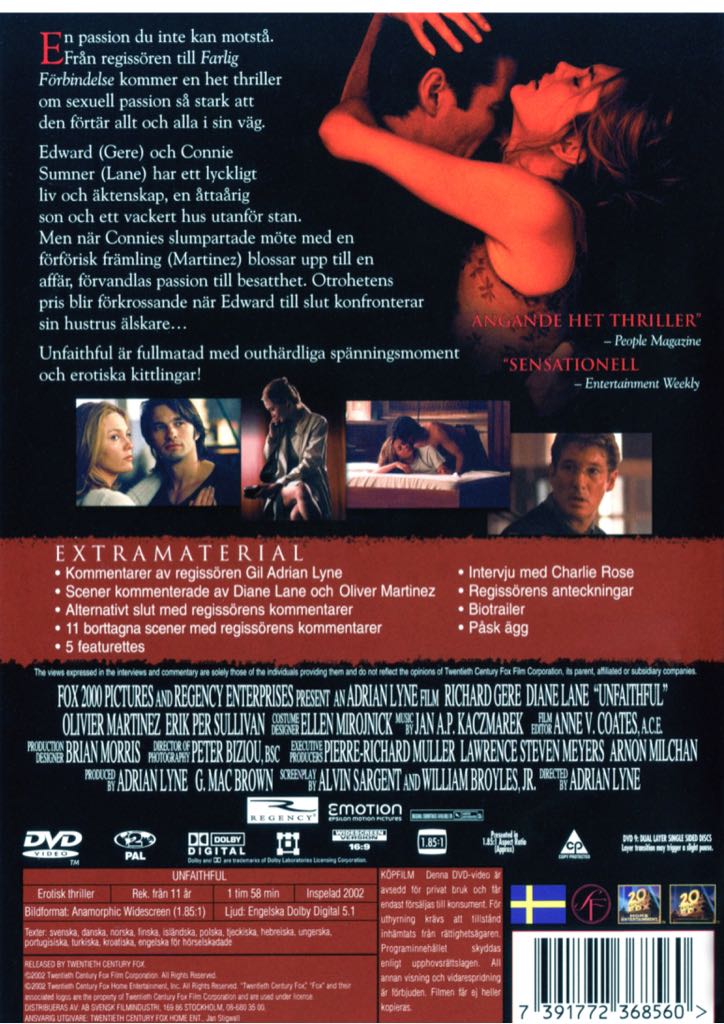 Unfaithful DVD movie collectible [Barcode 9321337052328] - Main Image 2