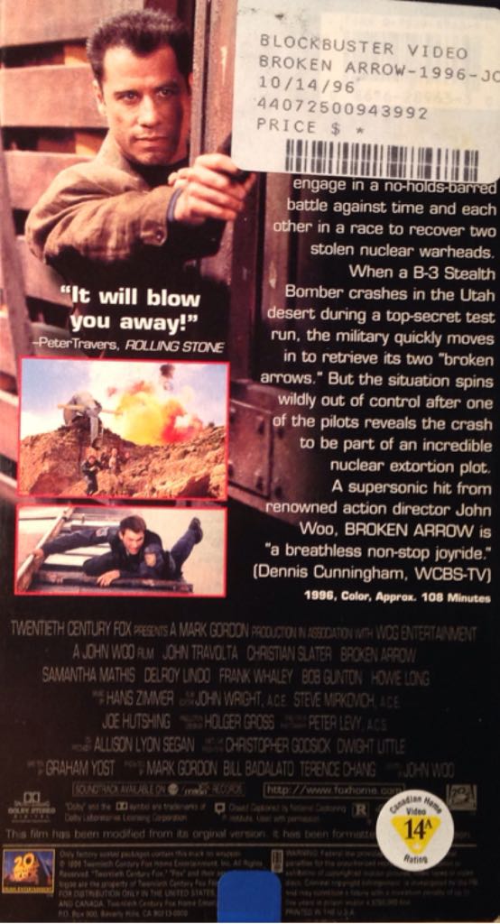 Broken Arrow VHS movie collectible [Barcode 086162017711] - Main Image 2