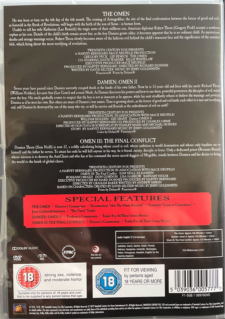 The Omen Trilogy DVD movie collectible [Barcode 7036988002678] - Main Image 2