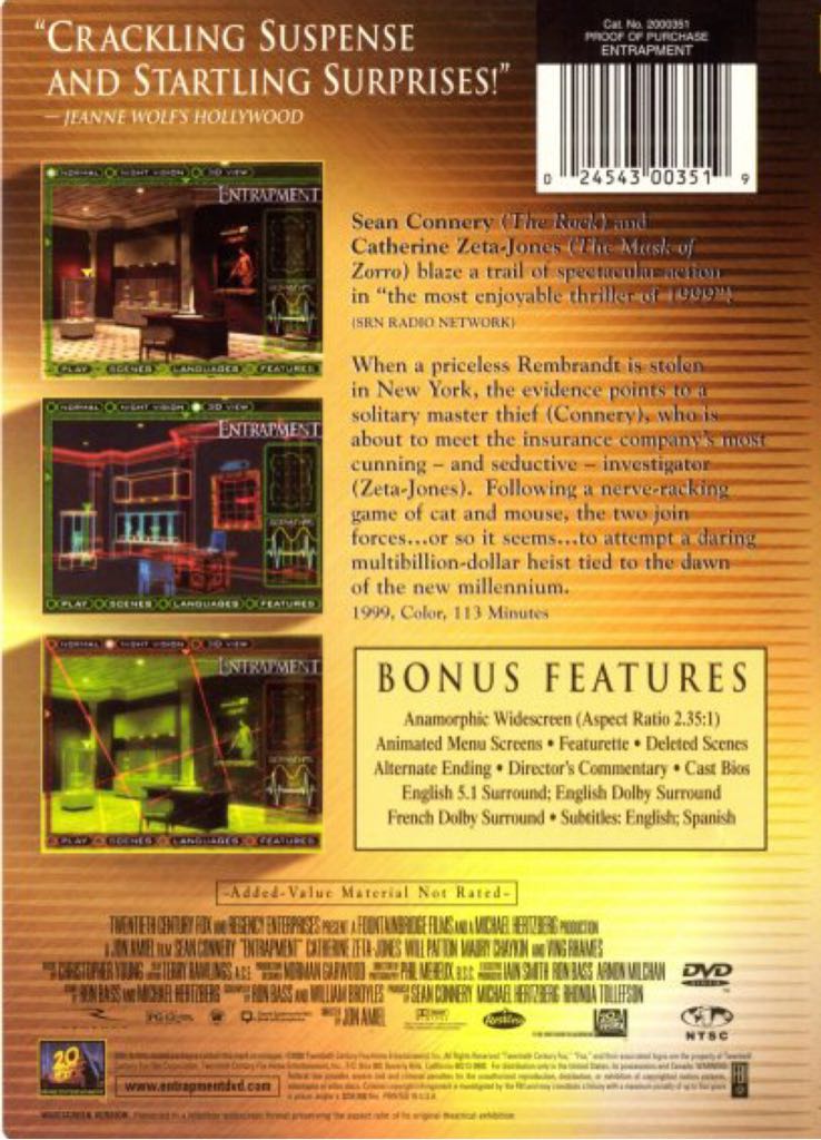Entrapment DVD movie collectible [Barcode 024543003526] - Main Image 2