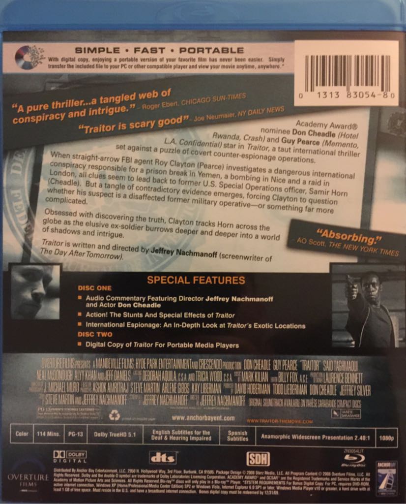 Traitor Blu-ray movie collectible [Barcode 013138305480] - Main Image 2