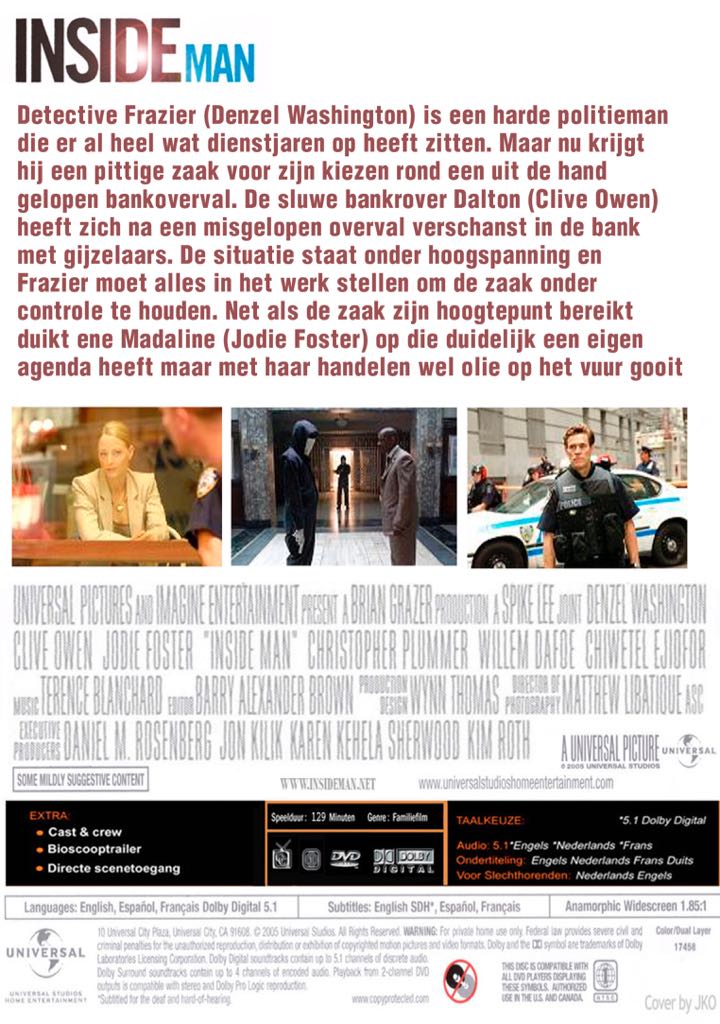 Inside Man Blu-ray movie collectible [Barcode 025192108167] - Main Image 2