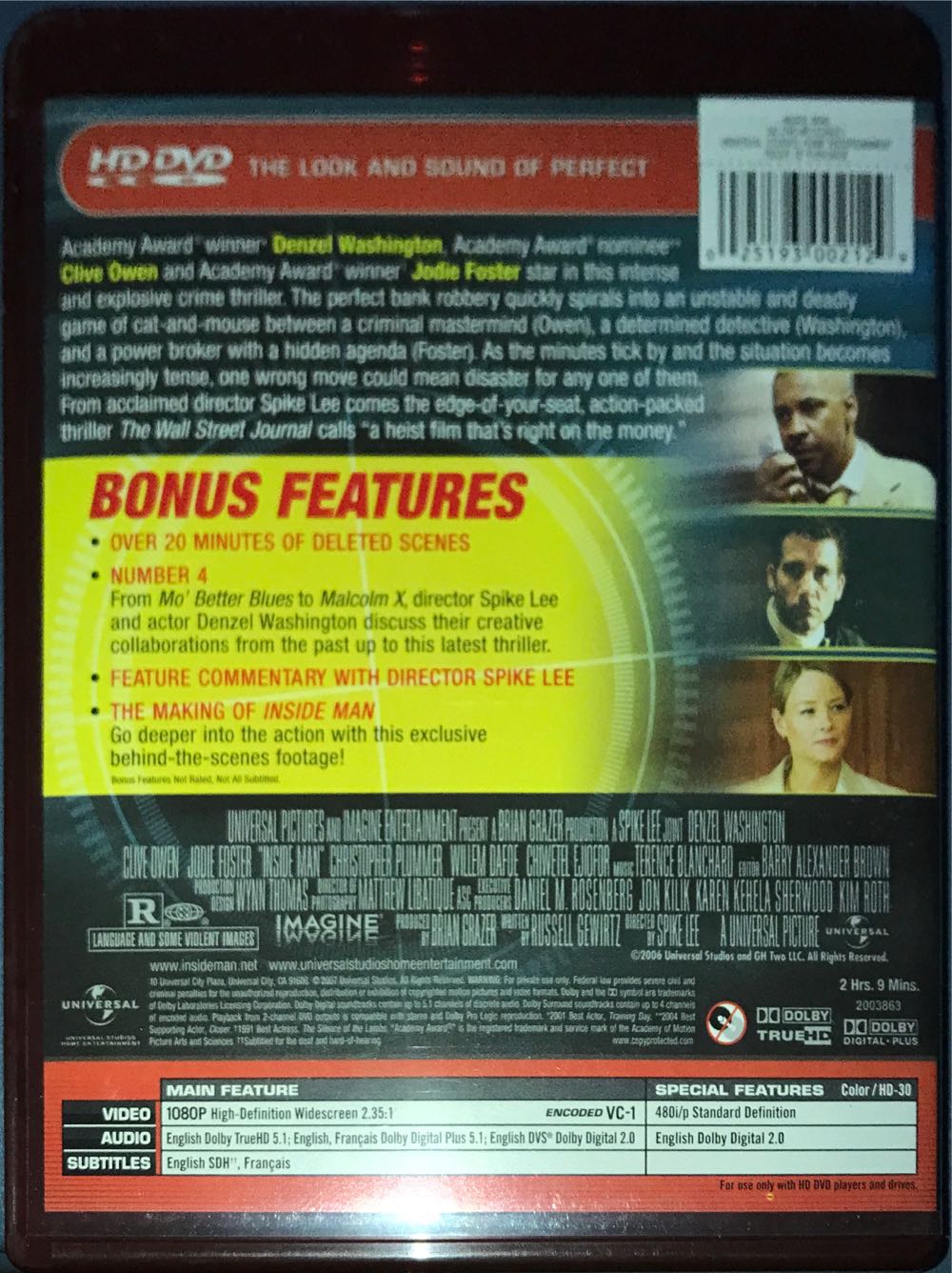 HD DVD : Inside Man HD DVD movie collectible [Barcode 025193002129] - Main Image 2