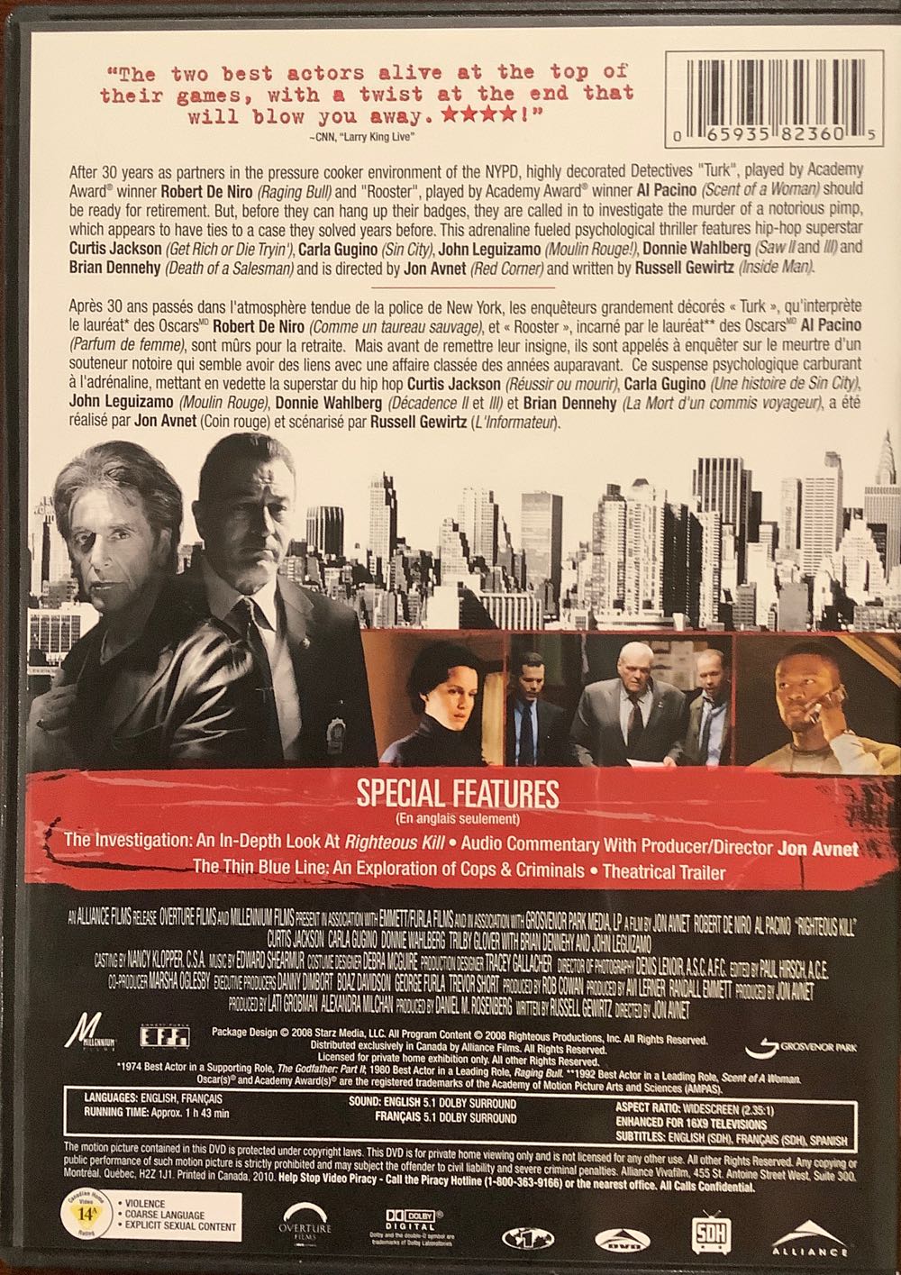 Righteous Kill DVD movie collectible [Barcode 065935823605] - Main Image 2