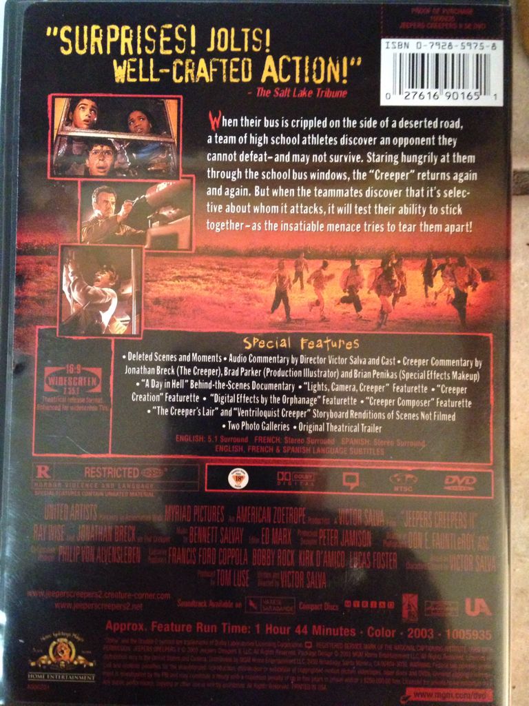 Jeepers Creepers 2 DVD movie collectible [Barcode 027616901651] - Main Image 2