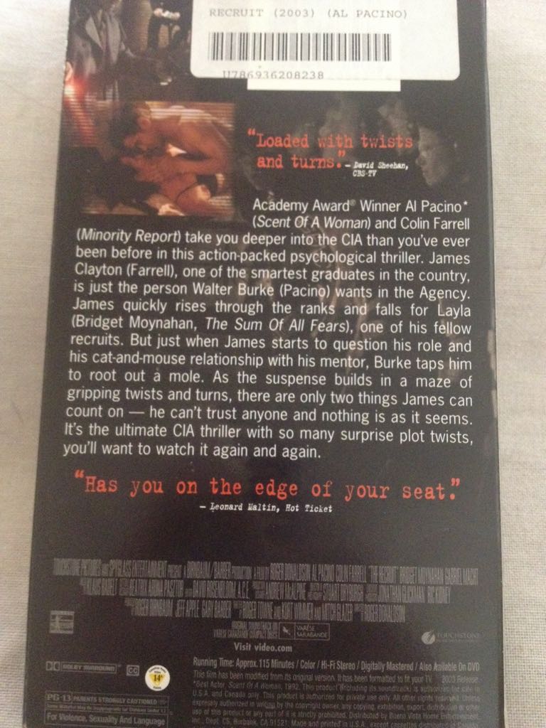 The Recruit VHS movie collectible [Barcode 786936208238] - Main Image 2