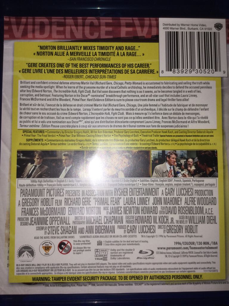 Primal Fear - 1996 Digital Copy movie collectible [Barcode 883929305209] - Main Image 2