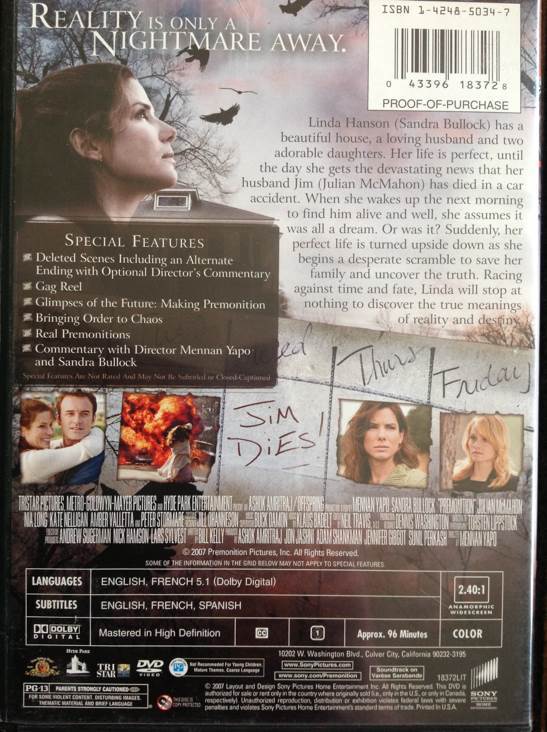 Premonition Blu-ray movie collectible [Barcode 043396183728] - Main Image 2