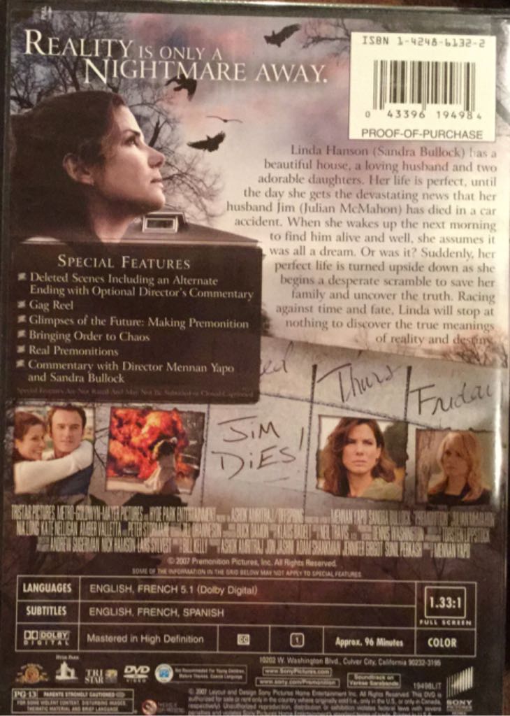 Premonition DVD movie collectible [Barcode 043396194984] - Main Image 2