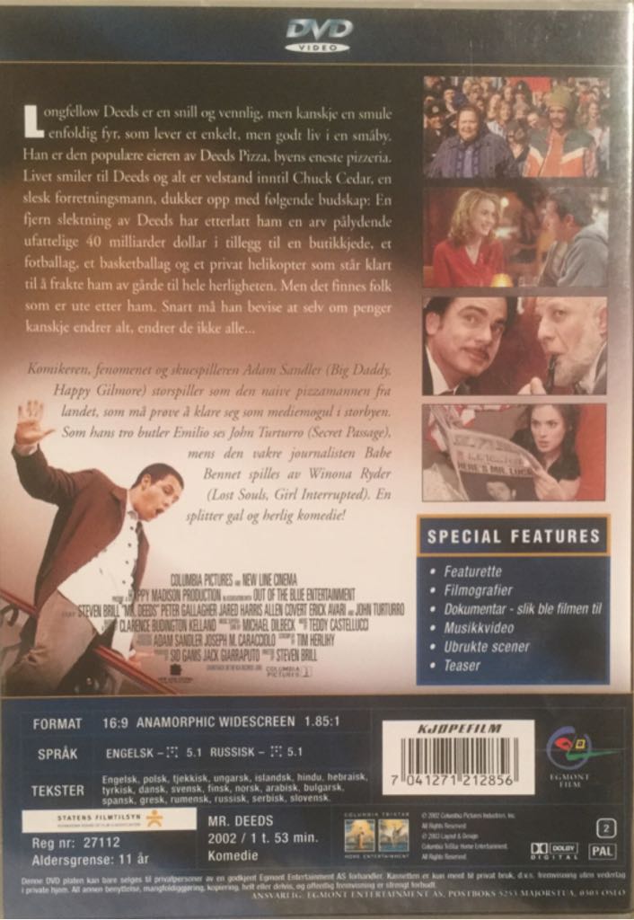 Mr. Deeds DVD movie collectible [Barcode 7041271212856] - Main Image 2