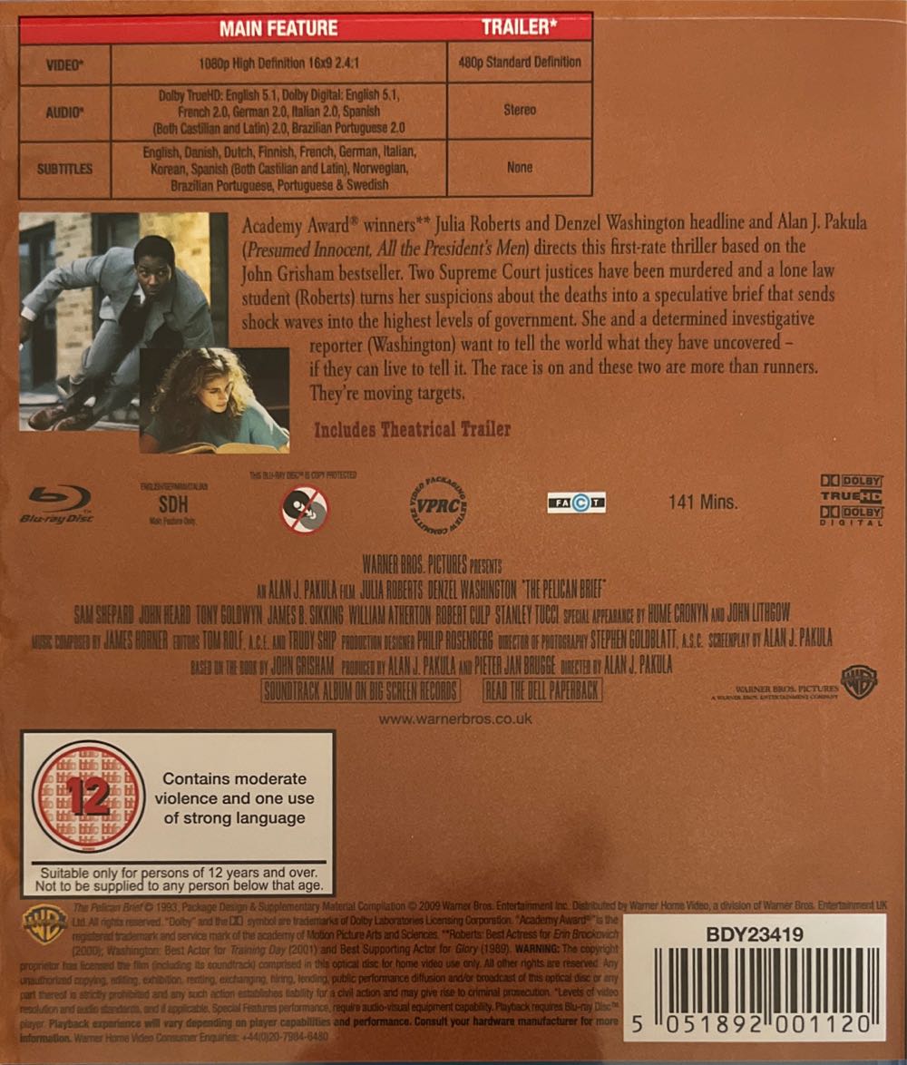 The Pelican Brief - 1993 Digital Copy movie collectible [Barcode 5051892001120] - Main Image 2