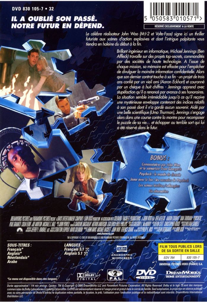 Paycheck DVD movie collectible [Barcode 8717721880317] - Main Image 2