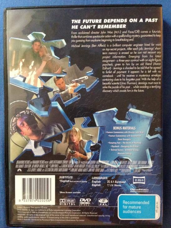 Paycheck DVD movie collectible [Barcode 9337874020256] - Main Image 2