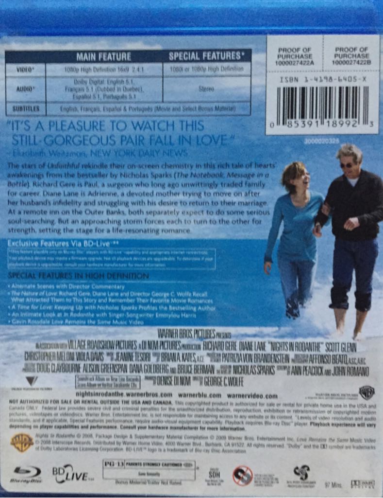 Nights in Rodanthe Blu-ray movie collectible [Barcode 085391189923] - Main Image 2
