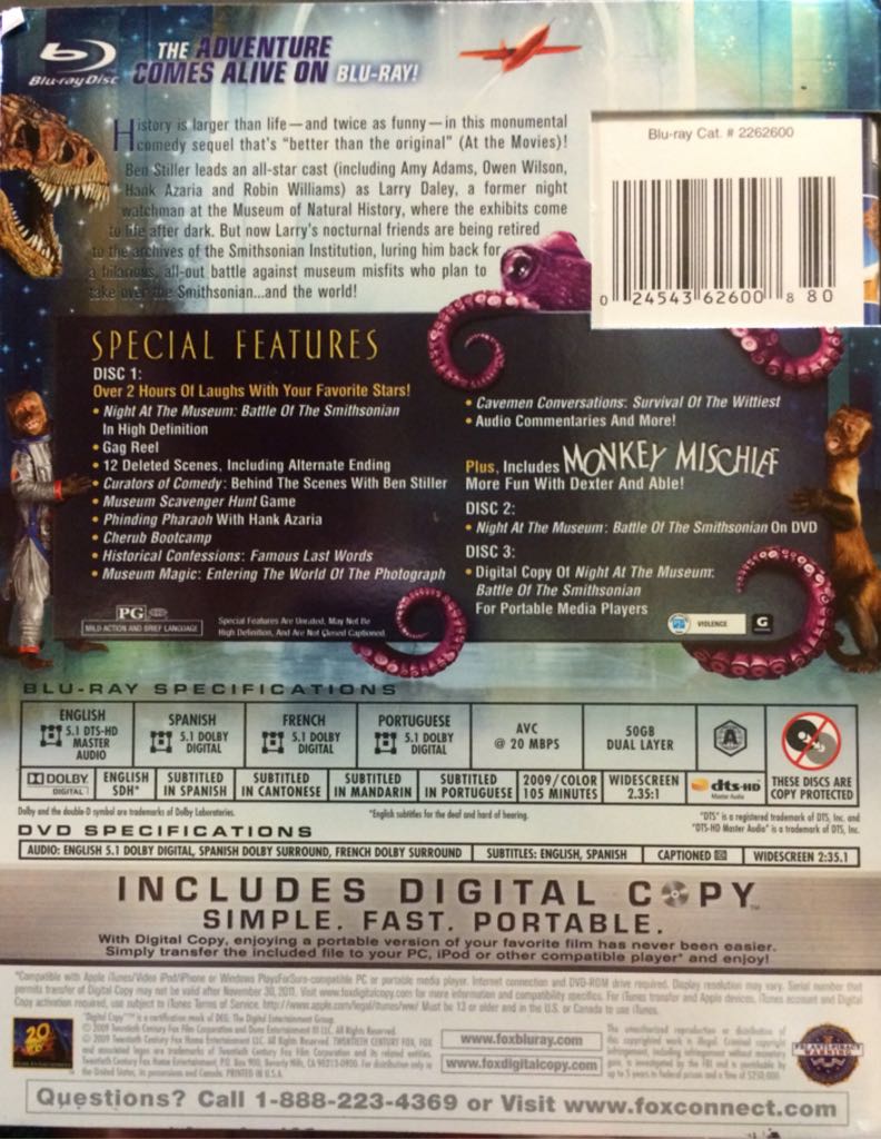 Night at the Museum 2: Battle of the Smithsonian Blu-ray movie collectible [Barcode 024543626008] - Main Image 2