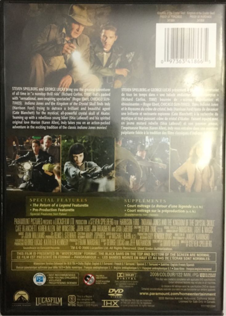 Indiana Jones And The Kingdom Of The Crystal Skull DVD movie collectible [Barcode 097363418665] - Main Image 2