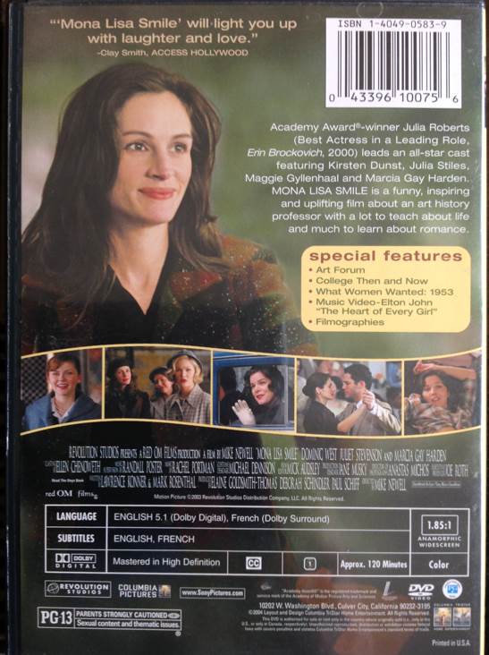 Mona Lisa Smile DVD movie collectible [Barcode 043396100756] - Main Image 2