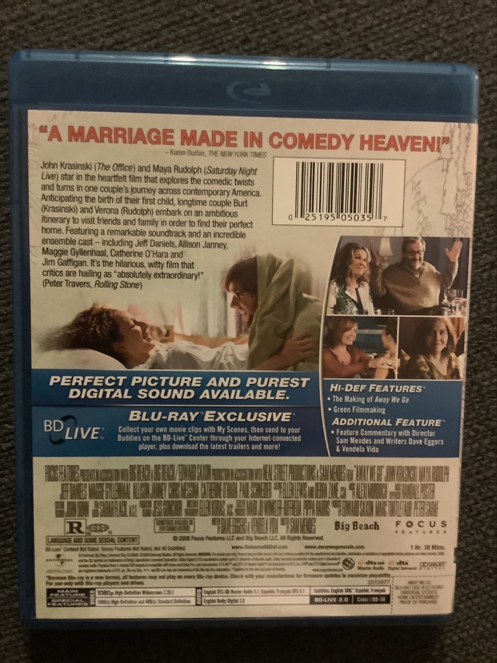 Away We Go Blu-ray movie collectible [Barcode 025195050357] - Main Image 3