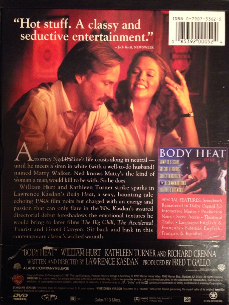Body Heat DVD movie collectible [Barcode 085392000524] - Main Image 2