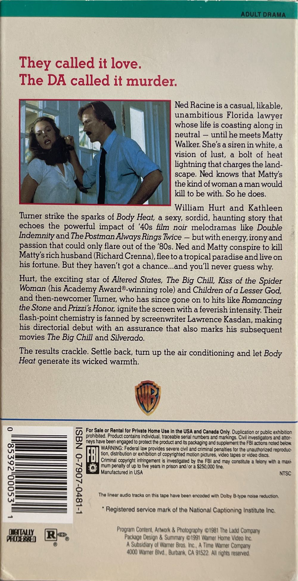 Body Heat DVD movie collectible [Barcode 085392000531] - Main Image 2