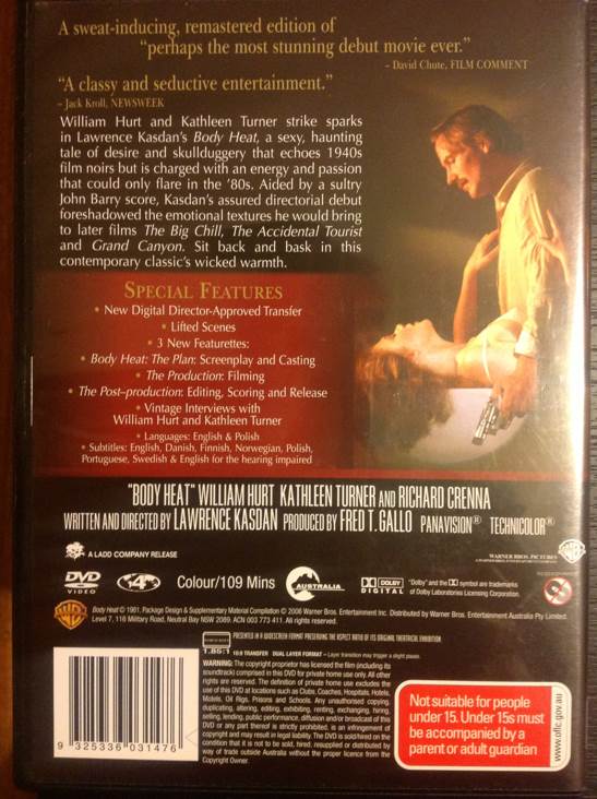 Body Heat DVD movie collectible [Barcode 9325336031476] - Main Image 2