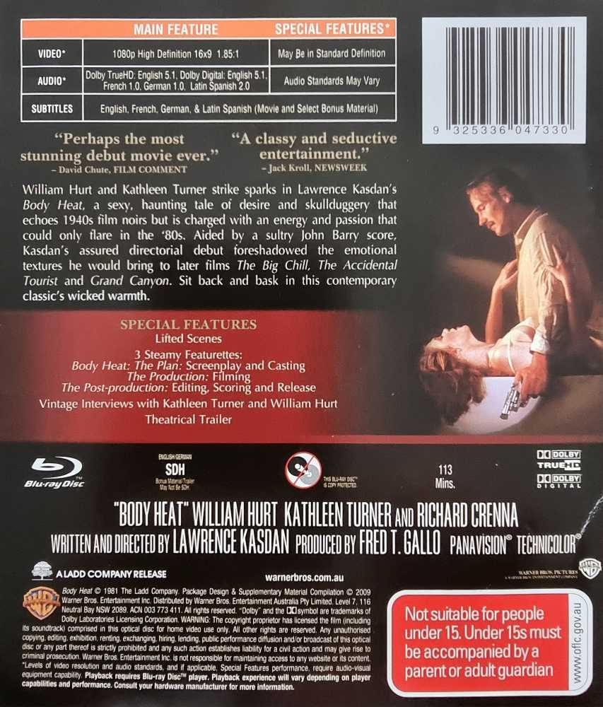 Body Heat Blu-ray movie collectible [Barcode 9325336047330] - Main Image 2