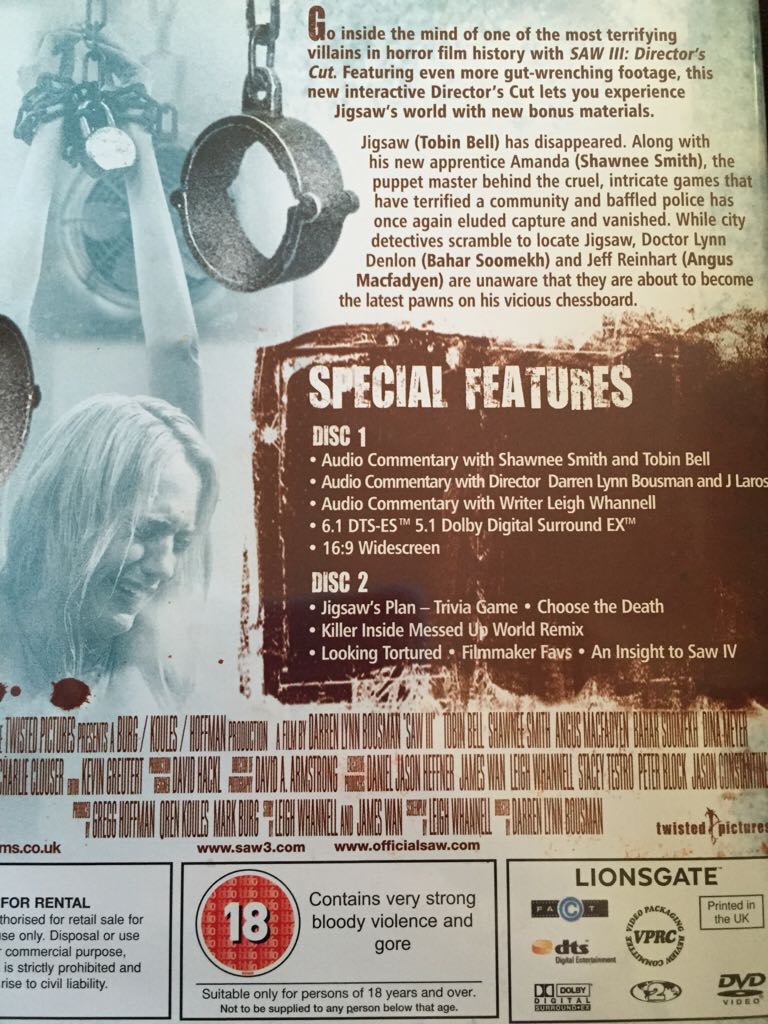 Saw III DVD movie collectible [Barcode 5060052413840] - Main Image 2